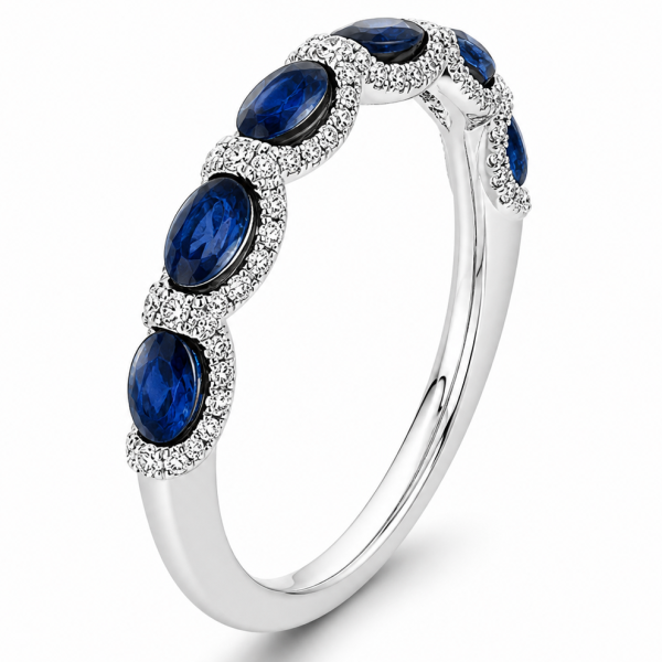 2.45 ct žiedas su safyrais ir deimantais baltas auksas