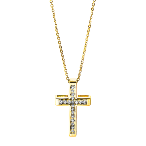 Auksinis kryželis su deimantais ir grandinėlė (0.13 ct)
