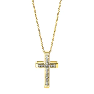 Auksinis kryželis su deimantais ir grandinėlė (0.13 ct)