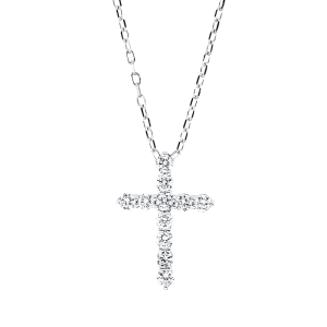 Auksinis kryželis su deimantais ir grandinėlė (0.37 ct)