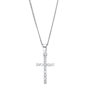 Auksinis kryželis su deimantais ir grandinėlė (0.15 ct)