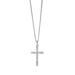 Auksinis kryželis su deimantais ir grandinėlė (0.35 ct)