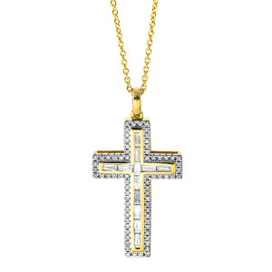 Auksinis kryželis su deimantais ir grandinėlė (0.43 ct)