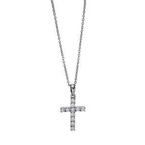 Auksinis kryželis su deimantais ir grandinėlė (0.20 ct)