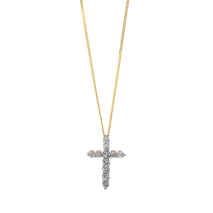 Auksinis kryželis su deimantais ir grandinėlė (0.50 ct)