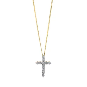 Auksinis kryželis su deimantais ir grandinėlė (0.50 ct)