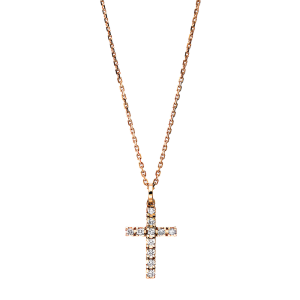 Auksinis kryželis su deimantais ir grandinėlė (0.17 ct)