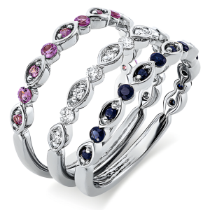 0.73 ct žiedas su safyrais ir deimantais