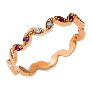 0.10 ct auksinis žiedas su rožiniais safyrais ir deimantais