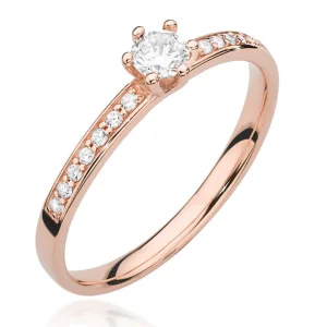 Modernus raudono aukso sužadėtuvių žiedas su deimantais (0,15 ct)