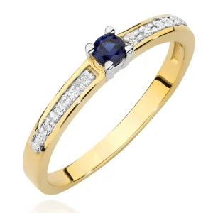 Modernus sužadėtuvių žiedas su safyru ir deimantais – Mėlynas brangakmenis (0.20 ct)