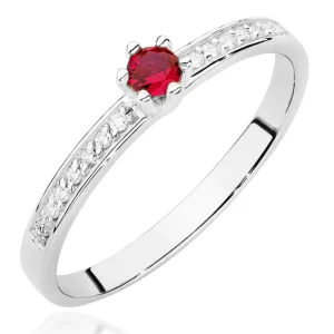 Modernus sužadėtuvių žiedas su rubinu ir deimantais - Raudonas brangakmenis (0.22 ct)