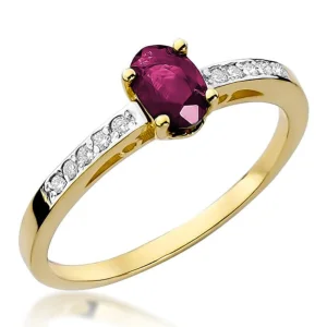 Modernus sužadėtuvių žiedas su rubinu ir deimantais - Rubinas ovalas (0.65 ct)