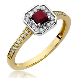 Halo sužadėtuvių žiedas su rubinu ir deimantais - Rubinas kvadratinis (0.36 ct)