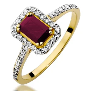 Halo sužadėtuvių žiedas su rubinu ir deimantais - Rubinas Emerald (0.99 ct)