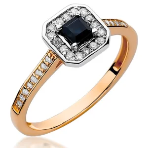 Halo sužadėtuvių žiedas su safyru ir deimantais – Kvadratinis safyras (0.36 ct)