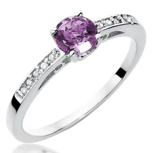 Modernus sužadėtuvių žiedas su ametistu ir deimantais – Apvalus Ametistas (0.55 ct)