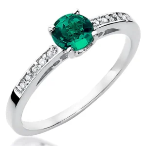 Modernus sužadėtuvių žiedas su smaragdu ir deimantais - Apvalus Smaragdas (0.55 ct)