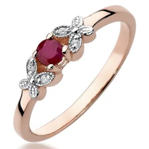 Klasikinis sužadėtuvių žiedas su rubinu ir deimantais - Gamtos Rubinas (0.17 ct)