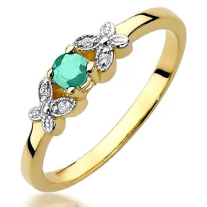 Klasikinis sužadėtuvių žiedas su smaragdu ir deimantais - Gamtos Smaragdas (0.17 ct)