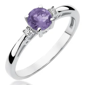 Sužadėtuvių žiedas su ametistu ir deimantais – Ametisto klasika (0.53 ct)