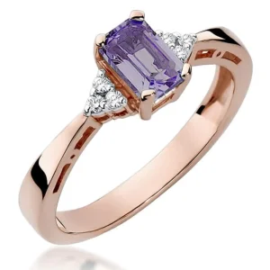 Sužadėtuvių žiedas su ametistu ir deimantais – Stačiakampis Ametistas (0.53 ct)