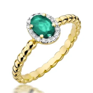 Halo žiedas su smaragdu ir deimantais - Prabanga (0.48 ct)