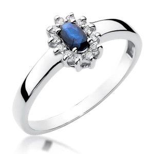Halo sužadėtuvių žiedas su safyru ir deimantais - Mėlynas safyras (0.30 ct)