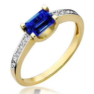 Sužadėtuvių žiedas su safyru ir deimantais - Stačiakampis Safyras (0.63 ct)