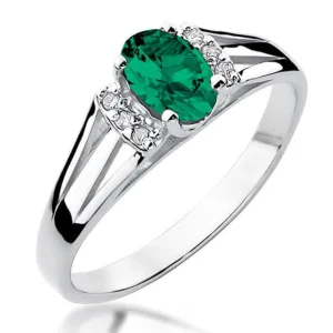 Sužadėtuvių žiedas su smaragdu ir deimantais - Smaragdas (0.45 ct)