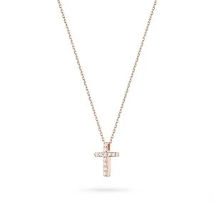 Raudono aukso kryželis su deimantais (0,06 ct)