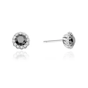 North Star – Halo design white gold earrings with a black diamond and diamonds (1.20 ct)