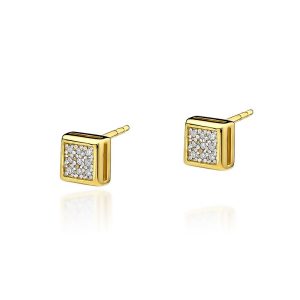 Auksinis spindesys – geltono aukso auskarai su smulkiais deimantais (0,09 ct)