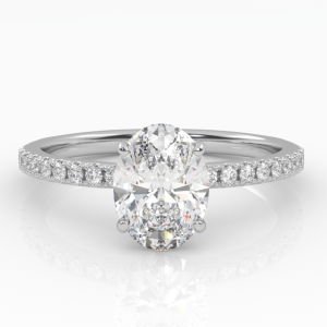 Ovalo Šviesa - Balto aukso žiedas su spindinčiu Ovalo formos deimantu ir deimantais (0,45 ct)