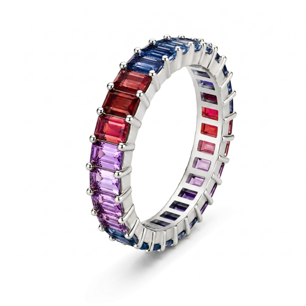 4.72 ct auksinis žiedas su spalvotais safyrais baltas auksas