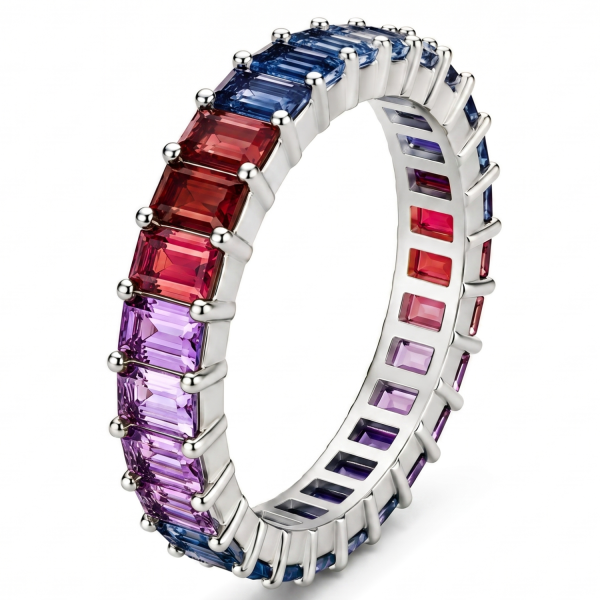 4.72 ct auksinis žiedas su spalvotais safyrais baltas auksas