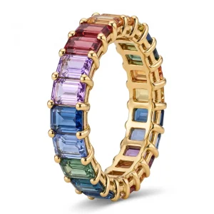 Geltono aukso 4.72 ct auksinis žiedas su spalvotais safyrais