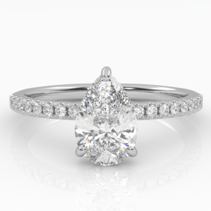 Žvilgantis Lašas - Balto aukso žiedas su žvilgančiu Lašo formos deimantu ir deimantais (0,95 ct)