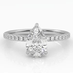 Žvilgantis Lašas – Balto aukso žiedas su žvilgančiu Lašo formos deimantu ir deimantais (0,95 ct)