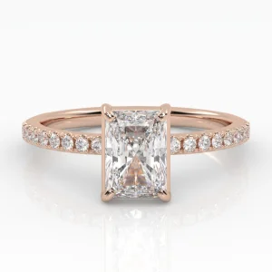 Magiškas Radiant – raudono aukso žiedas su magišku Radiant deimantu ir deimantais (1,20 ct)
