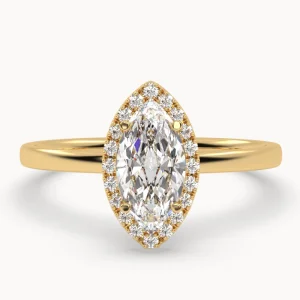 Žėrinti Markizė – geltono aukso žiedas su Markizės formos deimantu ir smulkiais deimantais (1,02 ct)