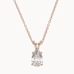 Žvilgantis Lašas – raudono aukso grandinėlė ir pakabukas su deimantu Lašo formos 0,30 ct