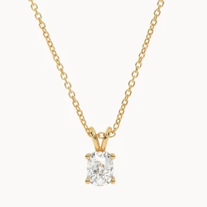 Ovalo Šviesa – geltono aukso grandinėlė ir pakabukas su deimantu Ovalo formos 1,00 ct