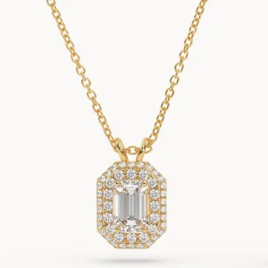 Emerald Sparkle – geltono aukso grandinėlė ir prabangus pakabukas su deimantu Emerald formos ir deimantais 0,45 ct