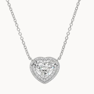Heart Sparkle – balto aukso grandinėlė ir prabangus pakabukas su deimantu Širdelės formos ir deimantais 0,45 ct