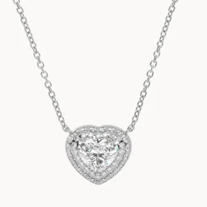 Heart Sparkle – balto aukso grandinėlė ir prabangus pakabukas su deimantu Širdelės formos ir deimantais 0,45 ct