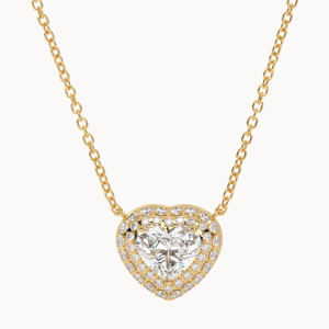Heart Sparkle – geltono aukso grandinėlė ir prabangus pakabukas su deimantu Širdelės formos ir deimantais 1,30 ct