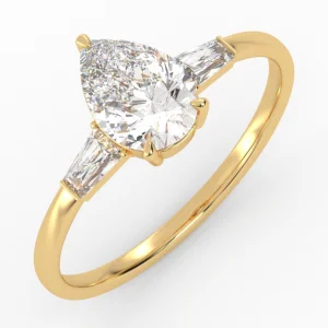 Modernus Lašas – unikalus geltono aukso žiedas su deimantu Lašo formos ir deimantais (1,30 ct)