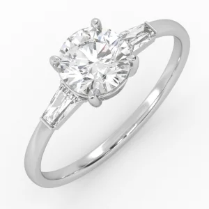 Modernus Round – unikalus balto aukso žiedas su briliantu Round formos ir deimantais (1,30 ct)