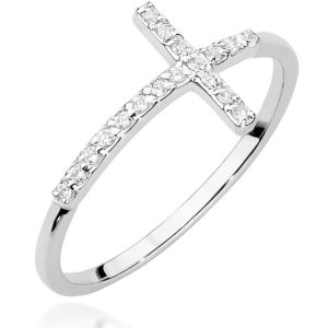 Moderni elegancija – balto aukso žiedas su deimantais (0,09 ct)